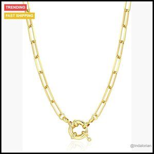14K Gold Plated Lock Necklace Paperclip Link Chain Padlock Non-Tarnish